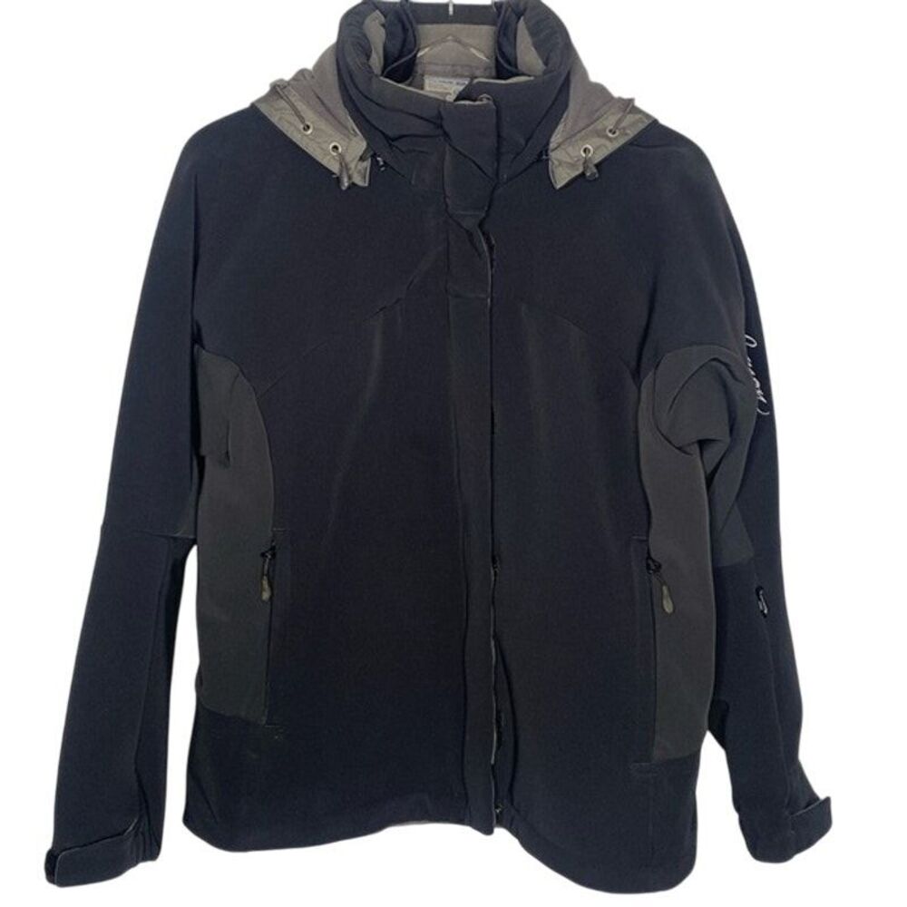Salomon Black Gray Insulated Clima Pro hooded ski jacket size Large
